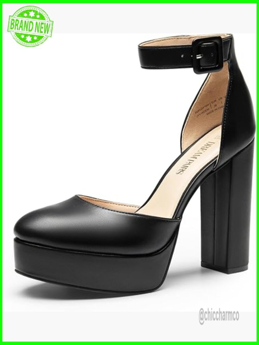 Platform Chunky Heels Closed Toe Ankle Strap Block Heel Pumps